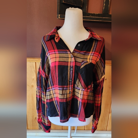 Sanctuary Women's Multicolor Plaid Collared The Cabin Button Up Shirt Size M - Picture 3 of 15